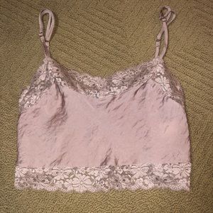 Brandy Melville pink silk lace crop top